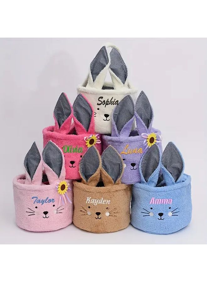 Personalized Plush Cartoon Rabbit Storage Basket In White - Image 5